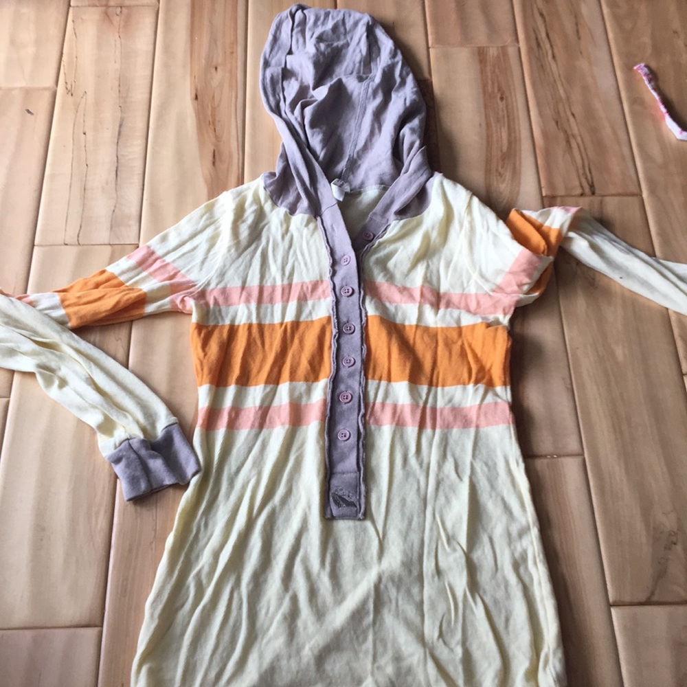 Free people LS Tee small button up thin hoodie
